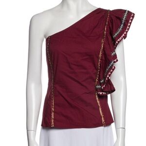 Love Shack Fancy one shoulder top in Burgundy NWT